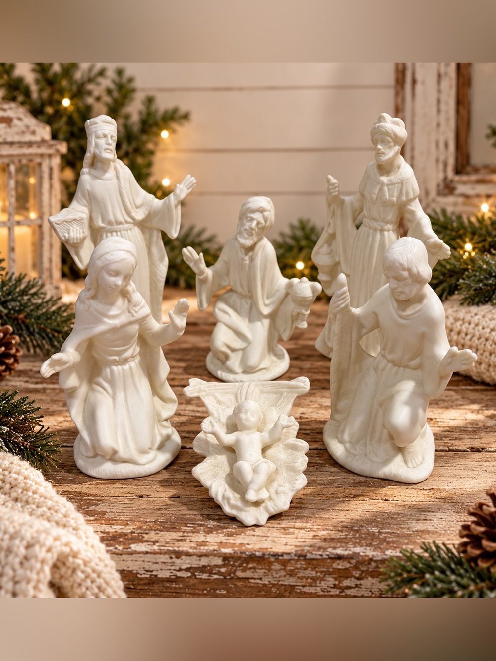 Vintage 6 Piece White Nativity Set Made in Taiwan ROC Christmas Manger Figures